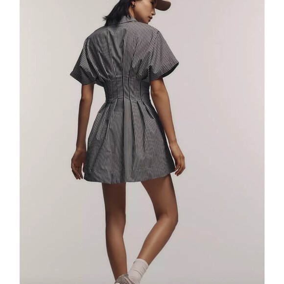 The Tobie Mini Shirt Dress by Exquise Color Black & White Stripe - Picture 2 of 4